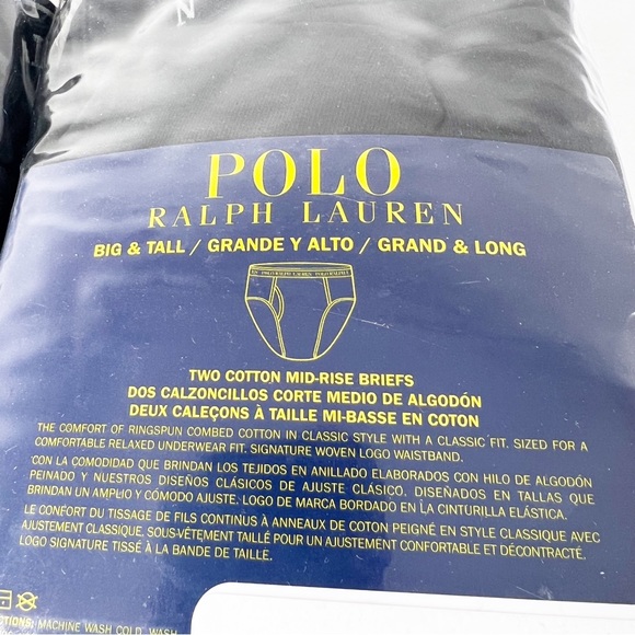 NWT POLO Ralph Lauren BIG & TALL BLACK Cotton mid-rise briefs 2 packs 42” sz 42 - Picture 9 of 9